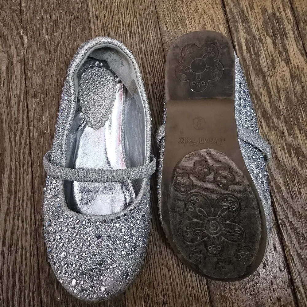 Girls Silver Glitter Mary Jane Flats Size 9